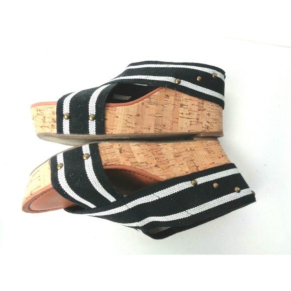 CROWN VINTAGE 9M Anthropologie Black White Elastic Slide Wedge Sandals Shoes - Picture 7 of 8